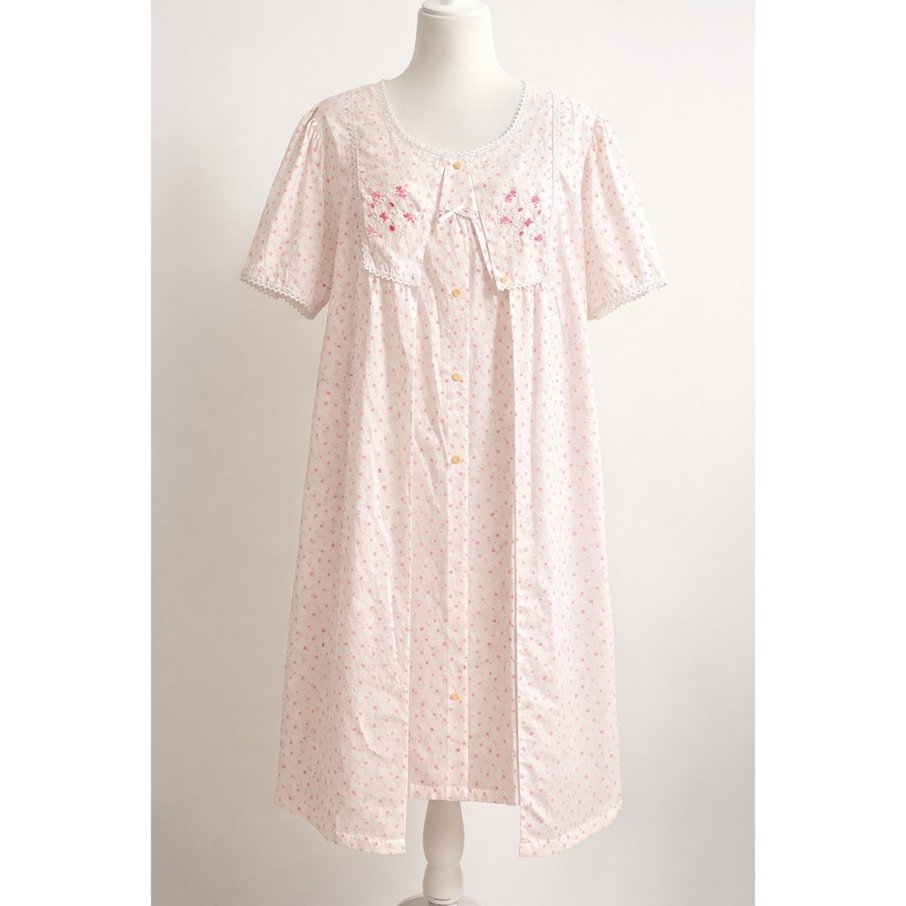 VTG 2001 Sears Fundamentals‎ 2pc Nightgown Robe Set 1X Pink Floral